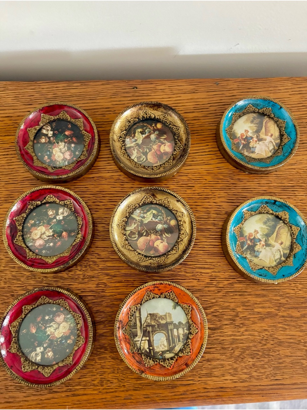 Set of 8 Vintage Round Italian Framed Prints